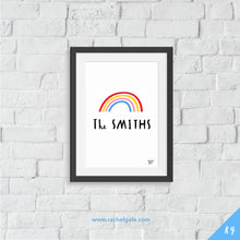 NEW 'Be a RAINBOW' Personalised Name art print- size A4