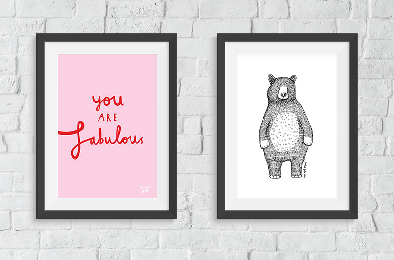 You are FABULOUS * NEW * Art print, size A4, unframed, light pink & red design