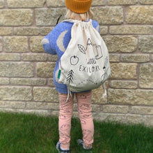'Little Explorer' Kids Kit Bag - Screen printed hand-drawn design on organic cotton