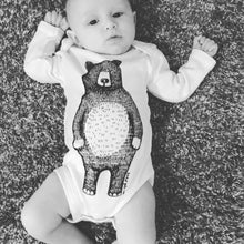 Mr Bear Babygrow/Babyvest * Long sleeved * Super soft, 100% organic cotton - WHITE & GREY -3 sizes available