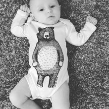 Bear Babygrow/Babyvest * Mr Bear Short sleeved * Screen printed on super soft cotton - available in white & grey, in sizes 0-3 months upto 12 months * Gift wrapped too*