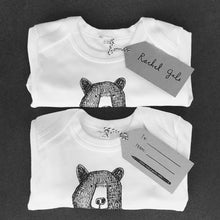 Mr Bear Babygrow/Babyvest * Long sleeved * Super soft, 100% organic cotton - WHITE & GREY -3 sizes available