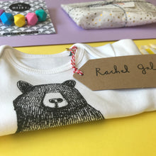 Bear Babygrow/Babyvest * Mr Bear Short sleeved * Screen printed on super soft cotton - available in white & grey, in sizes 0-3 months upto 12 months * Gift wrapped too*