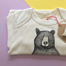 Mr Bear Babygrow/Babyvest * Long sleeved * Super soft, 100% organic cotton - WHITE & GREY -3 sizes available