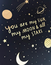 Sun, Moon and Stars Navy & Gold A4 Print