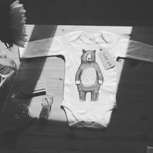 Mr Bear Babygrow/Babyvest * Long sleeved * Super soft, 100% organic cotton - WHITE & GREY -3 sizes available