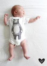 Bear Babygrow/Babyvest * Mr Bear Short sleeved * Screen printed on super soft cotton - available in white & grey, in sizes 0-3 months upto 12 months * Gift wrapped too*