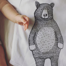 Mr Bear Babygrow/Babyvest * Long sleeved * Super soft, 100% organic cotton - WHITE & GREY -3 sizes available