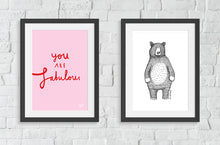 You are FABULOUS * NEW * Art print, size A4, unframed, light pink & red design
