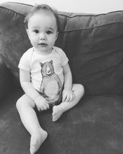 Bear Babygrow/Babyvest * Mr Bear Short sleeved * Screen printed on super soft cotton - available in white & grey, in sizes 0-3 months upto 12 months * Gift wrapped too*