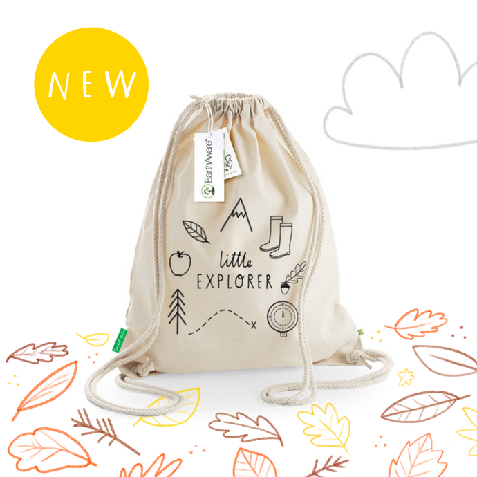 'Little Explorer' Kids Kit Bag - Screen printed hand-drawn design on organic cotton